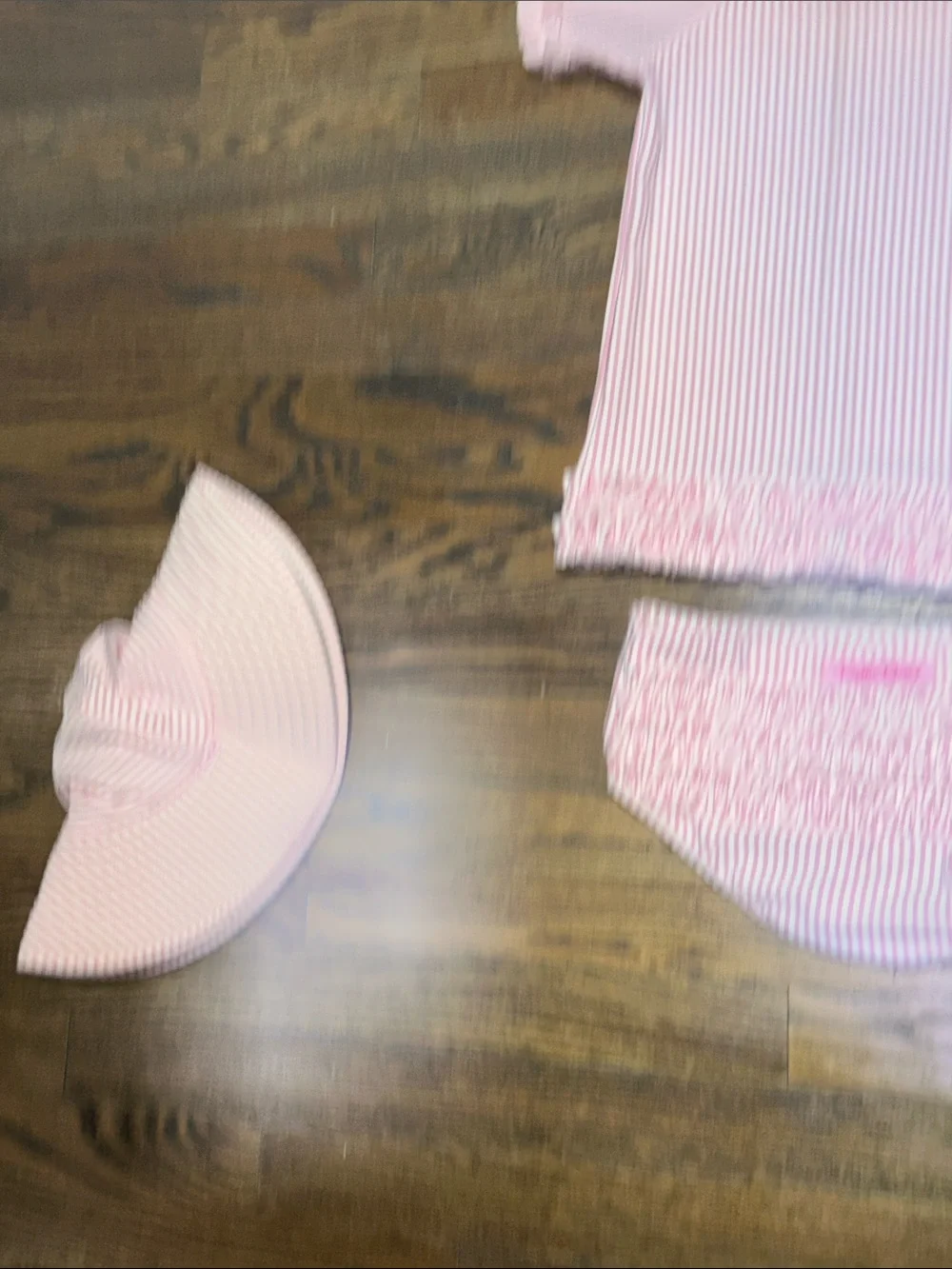 Ruffle Butts Pink Seersucker 3-Piece Swim Set with Sun Hat